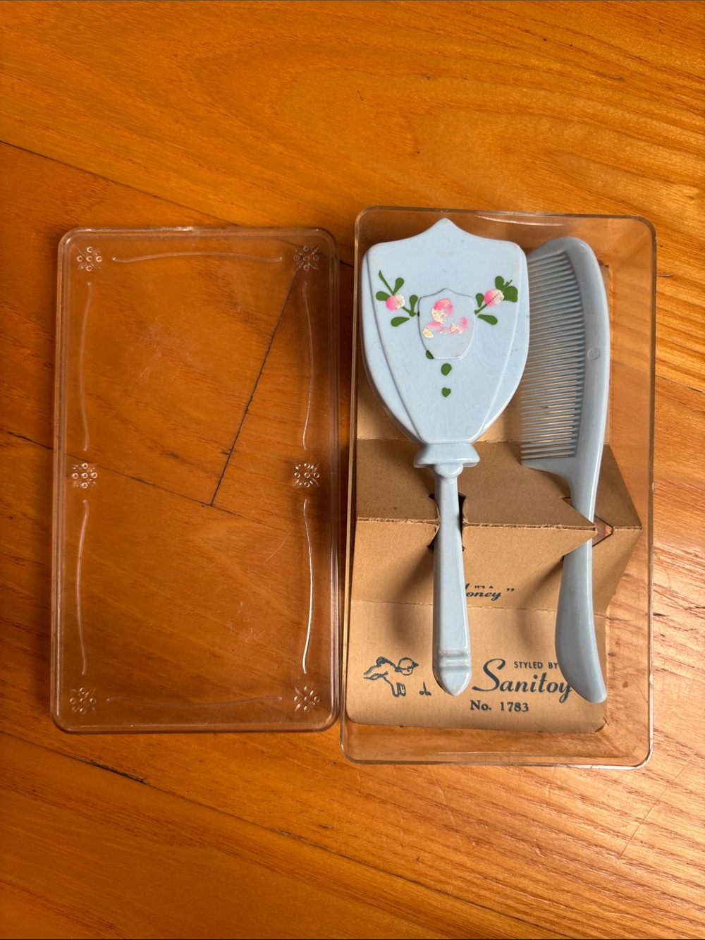 Vintage 1950s Sanitoy Baby Brush Comb set